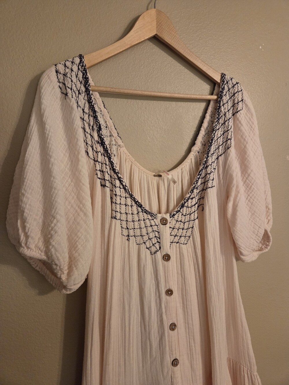 FREE PEOPLE Sunday Stroll Light Pink Smocked Embroidered Tiered Gauzy Maxi Dress - Picture 5 of 16